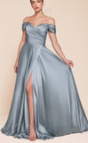 Vestido de Fiesta Largo con Escote Corazón y Detalles Fuera del Hombro - 7493