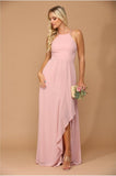 Vestido Largo de Gasa con Escote Halter y Falda Asimétrica - 3440