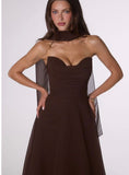 Vestido de Fiesta Largo Strapless con Escote Corazón y Espalda Corset - T703