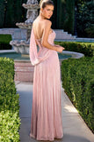 Vestido Largo Plisado con Escote de un Hombro y Abertura - Cd418